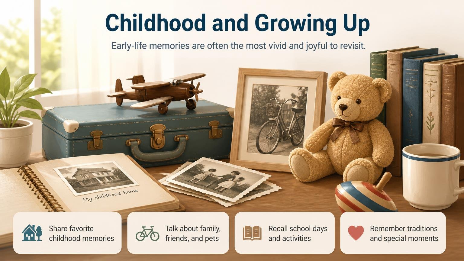 Illustration for Fun Questions to Ask Dementia Patients: Childhood and growing up