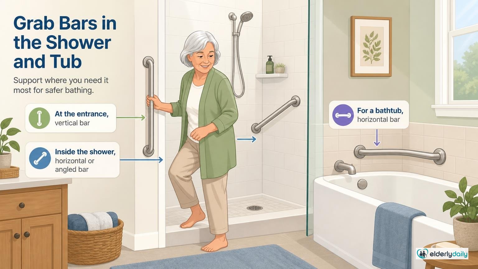 Illustration for Grab Bar Placement Guide: Where and How to Install Them: Shower and bathtub