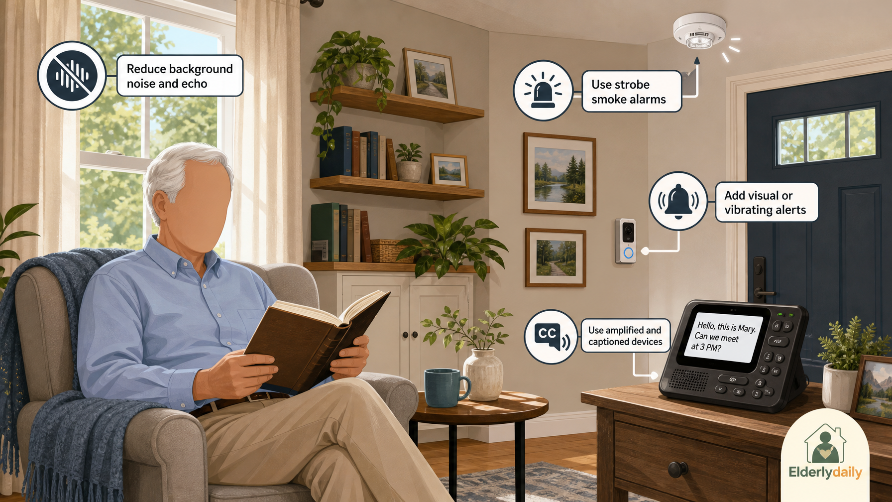 Illustration for Hearing and Vision Support at Home for Seniors: Setting up the home for hearing