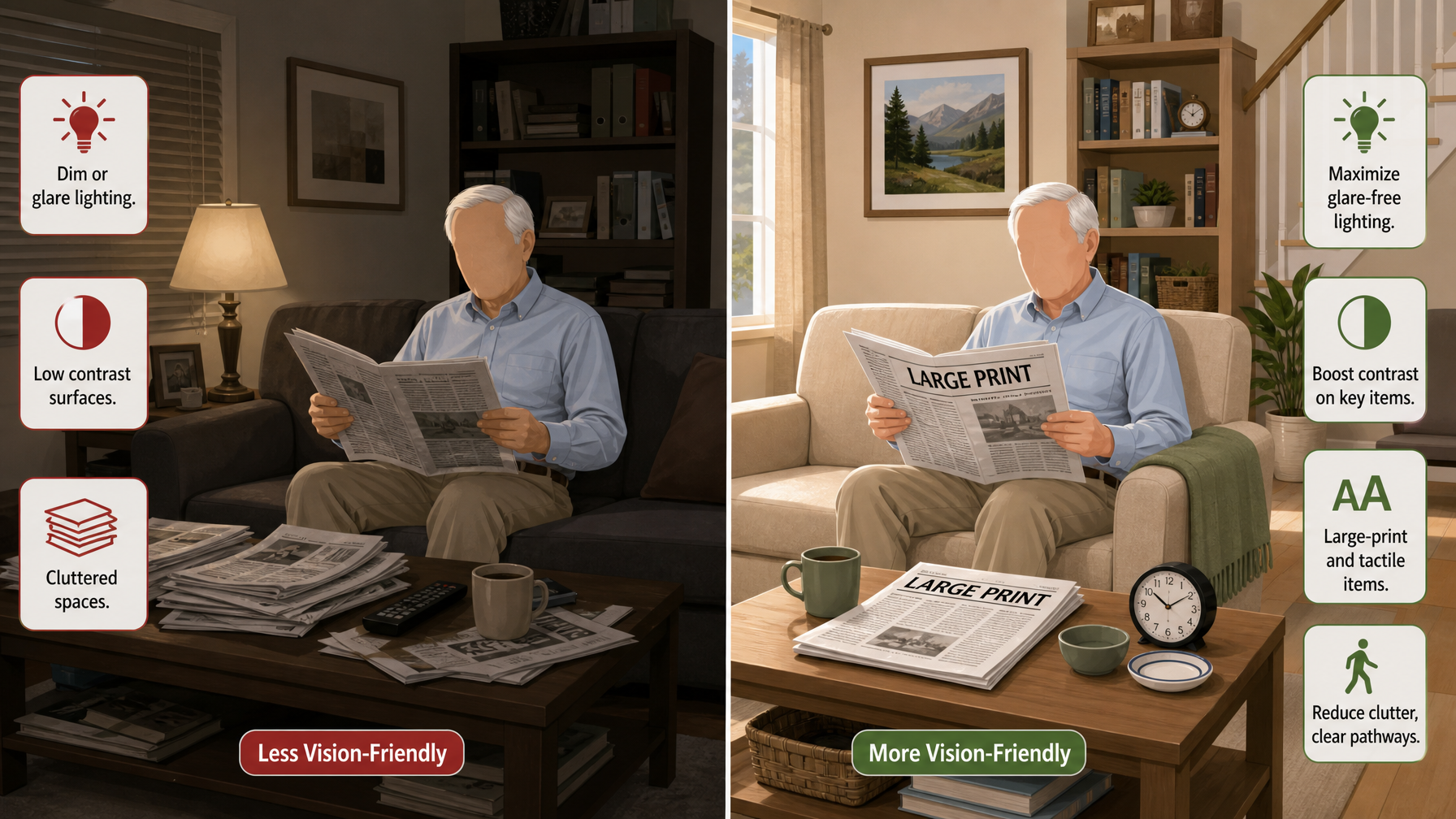 Illustration for Hearing and Vision Support at Home for Seniors: Setting up the home for vision