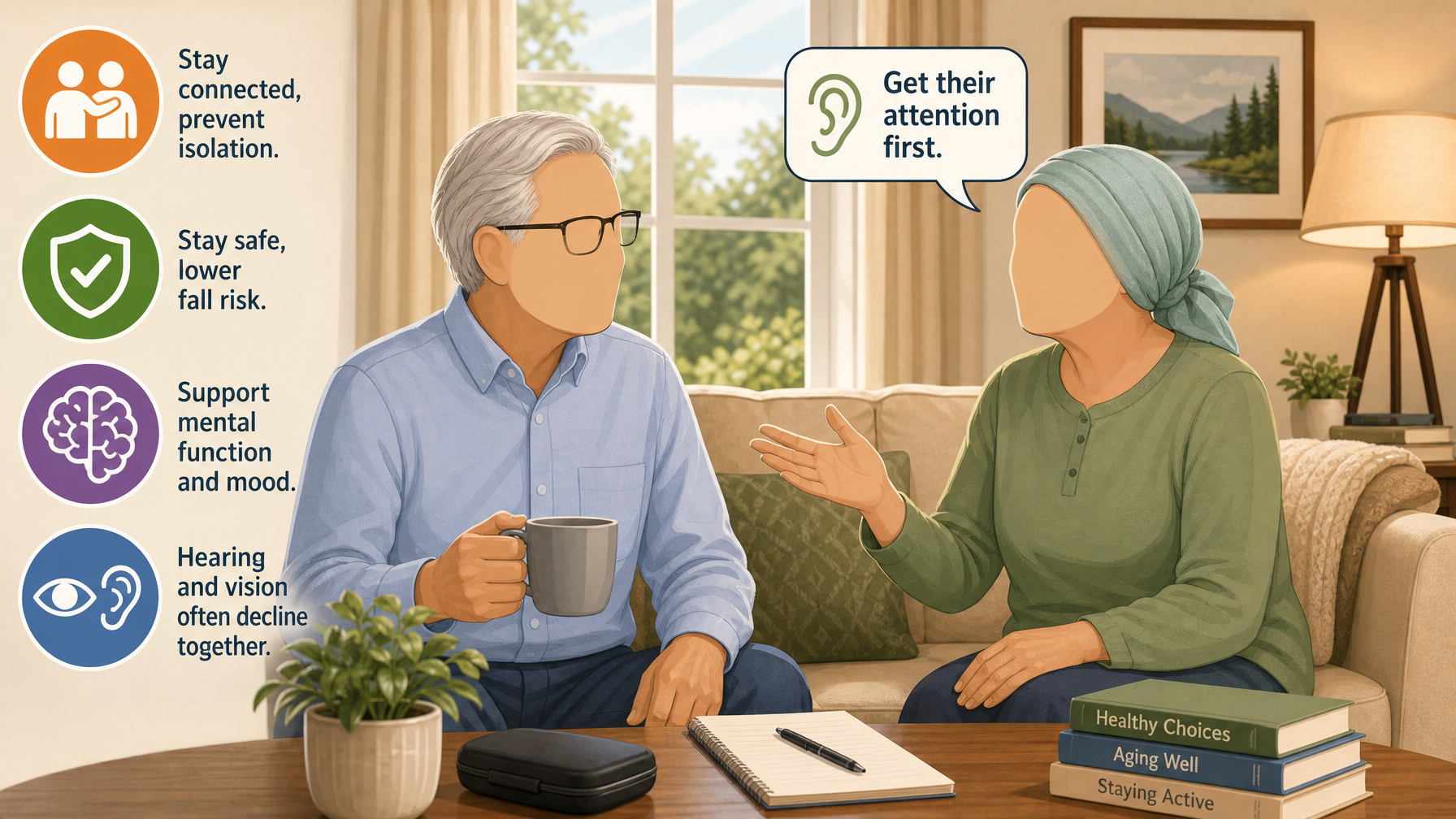 Illustration for Hearing and Vision Support at Home for Seniors: Why supporting the senses matters