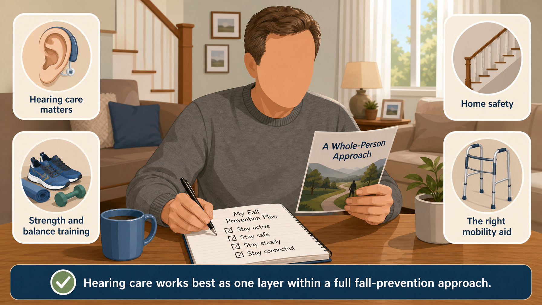 Illustration for Hearing Loss and Fall Risk: The Overlooked Connection: Combine hearing care with fall prevention