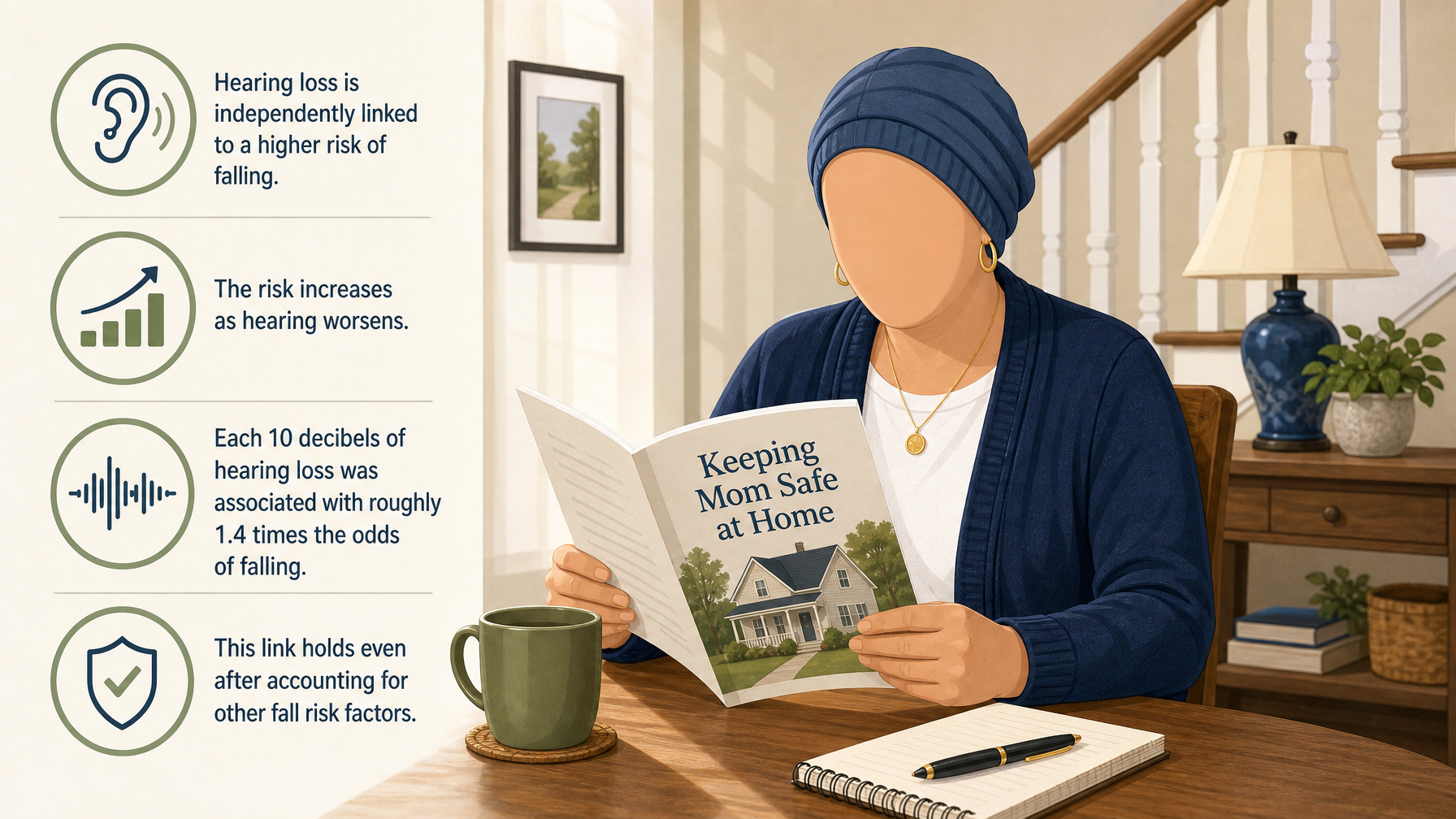 Illustration for Hearing Loss and Fall Risk: The Overlooked Connection: The surprising link between hearing and falling