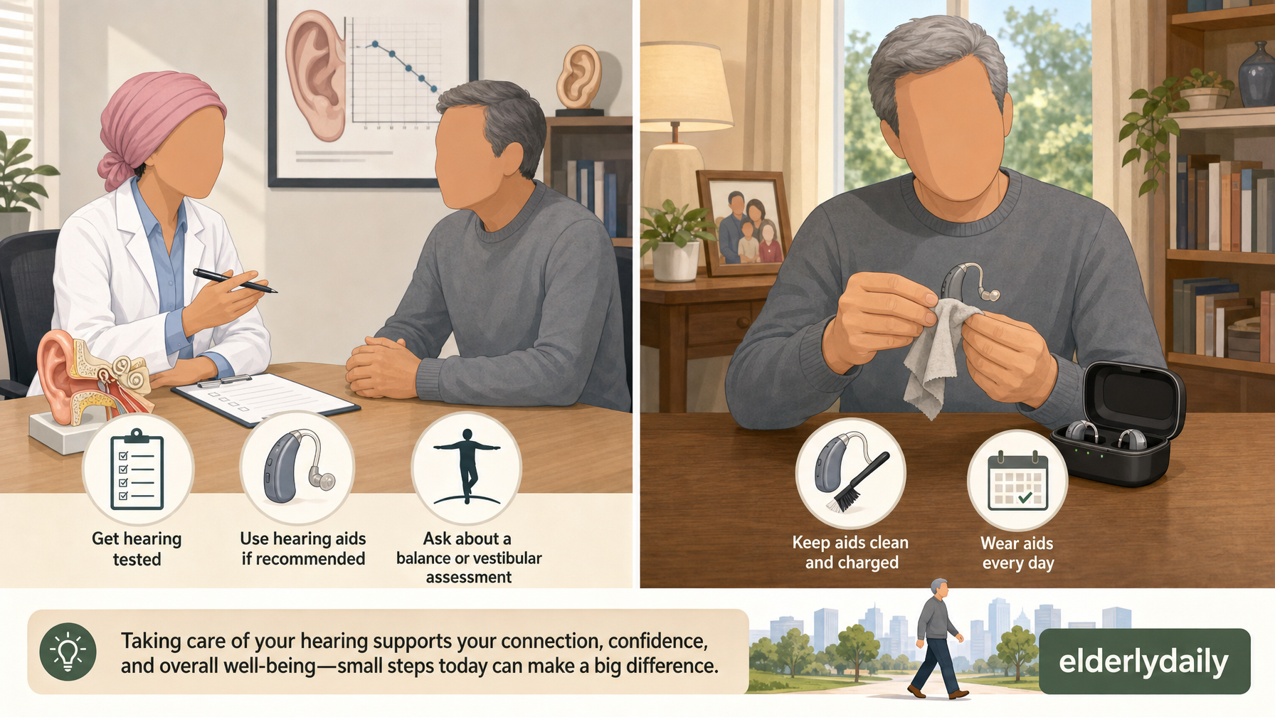 Illustration for Hearing Loss and Fall Risk: The Overlooked Connection: Treating hearing to reduce falls