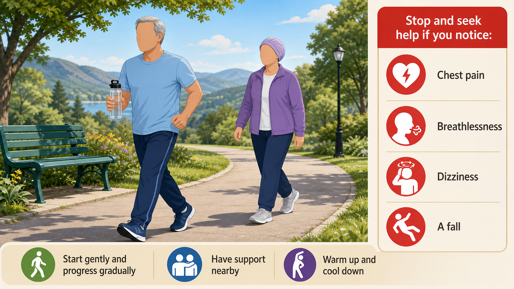Illustration for How Caregivers Can Help Seniors Exercise Safely: Keeping exercise safe