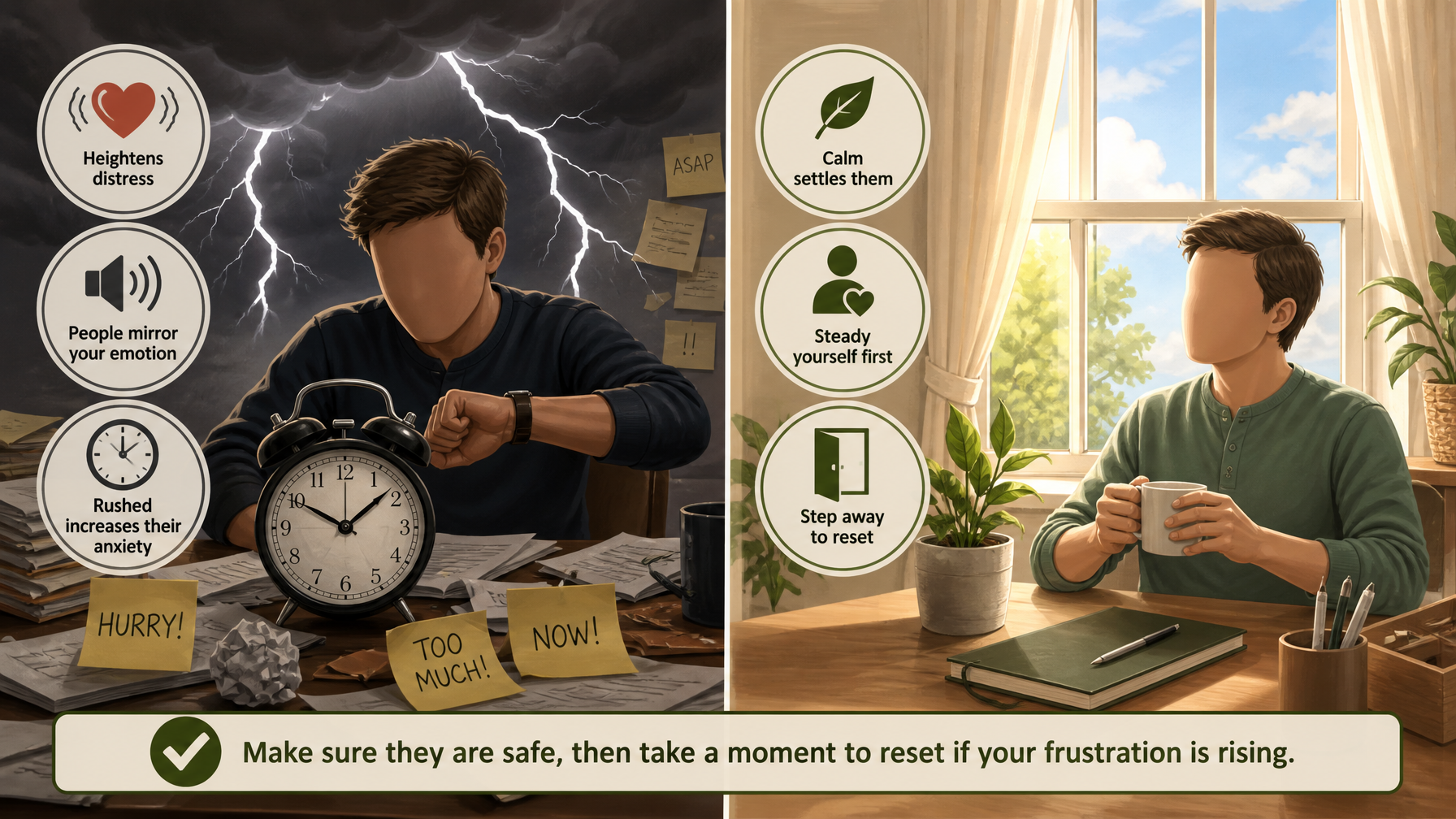 Illustration for How to Calm a Dementia Patient: Techniques That Work: Start with your own calm