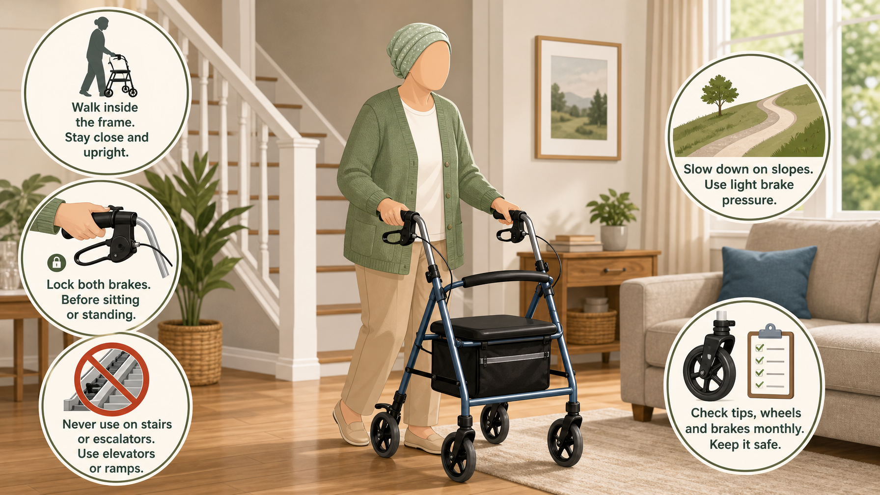 Illustration for How to Choose a Rollator: A Complete Buying Guide: Using a rollator safely
