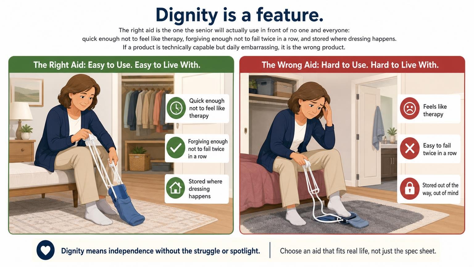 Illustration for How to Choose a Sock Aid for Seniors: Buying Guide: Dignity is a feature