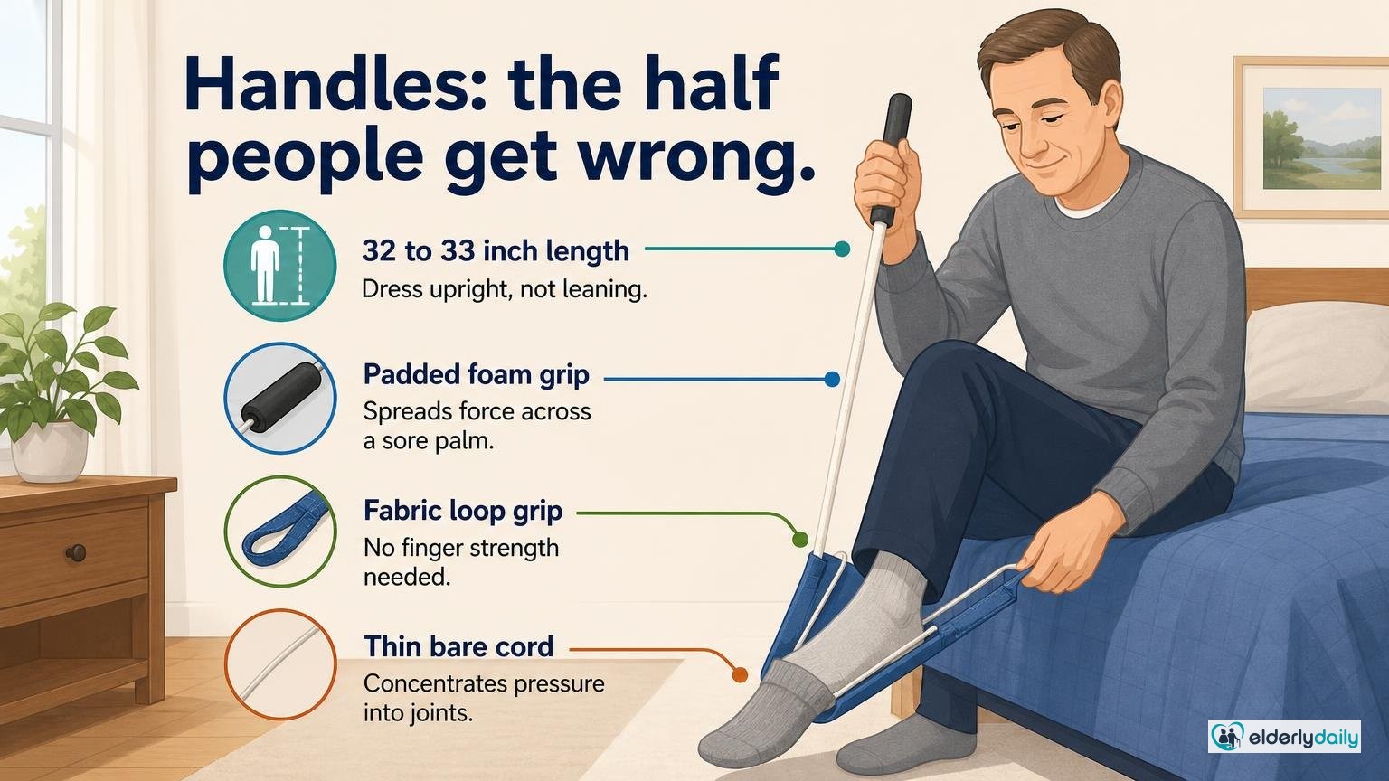 Illustration for How to Choose a Sock Aid for Seniors: Buying Guide: Handles: the half people get wrong