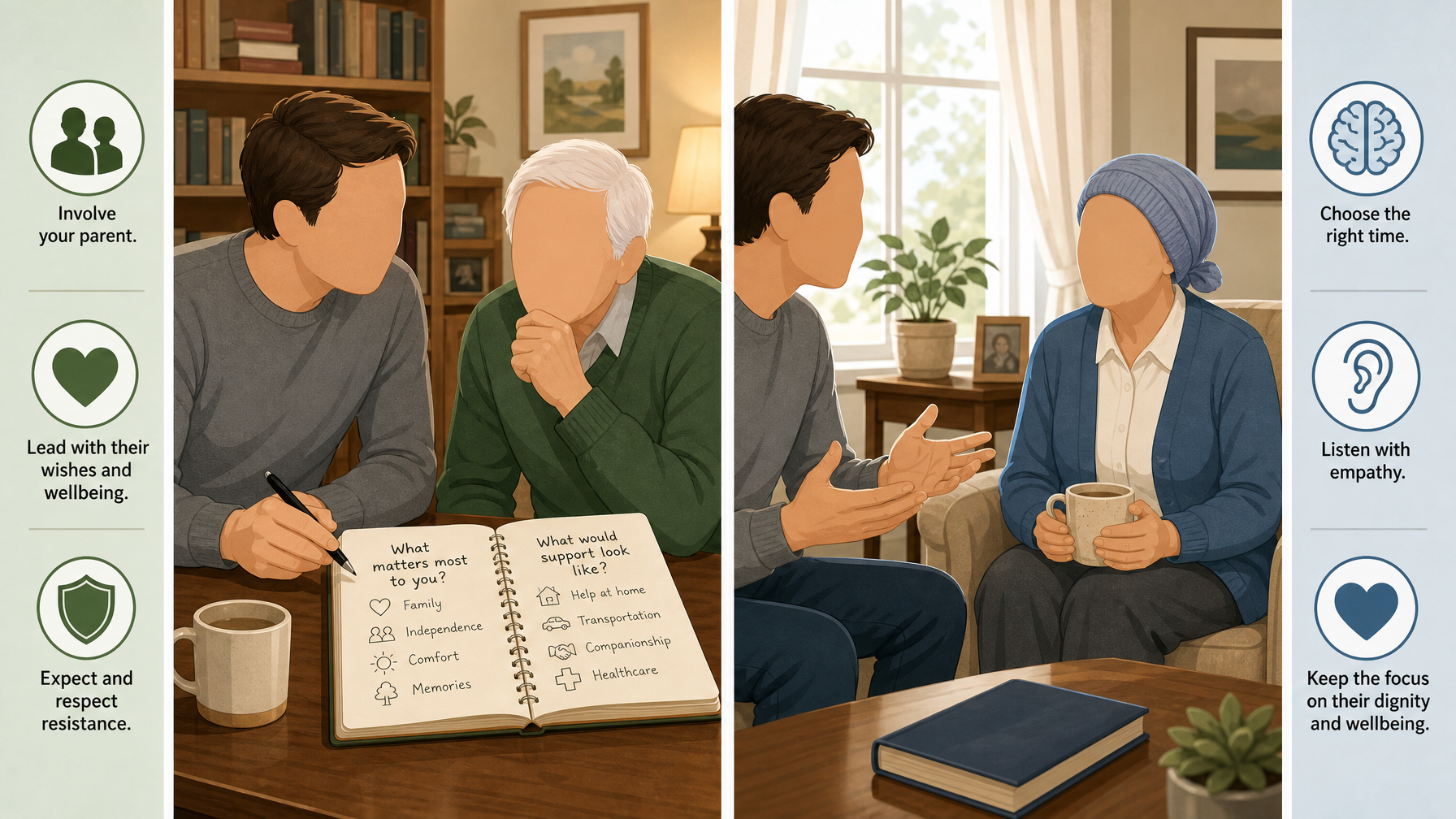 Illustration for How to Tell If a Parent Needs Assisted Living: Approaching the decision and the conversation