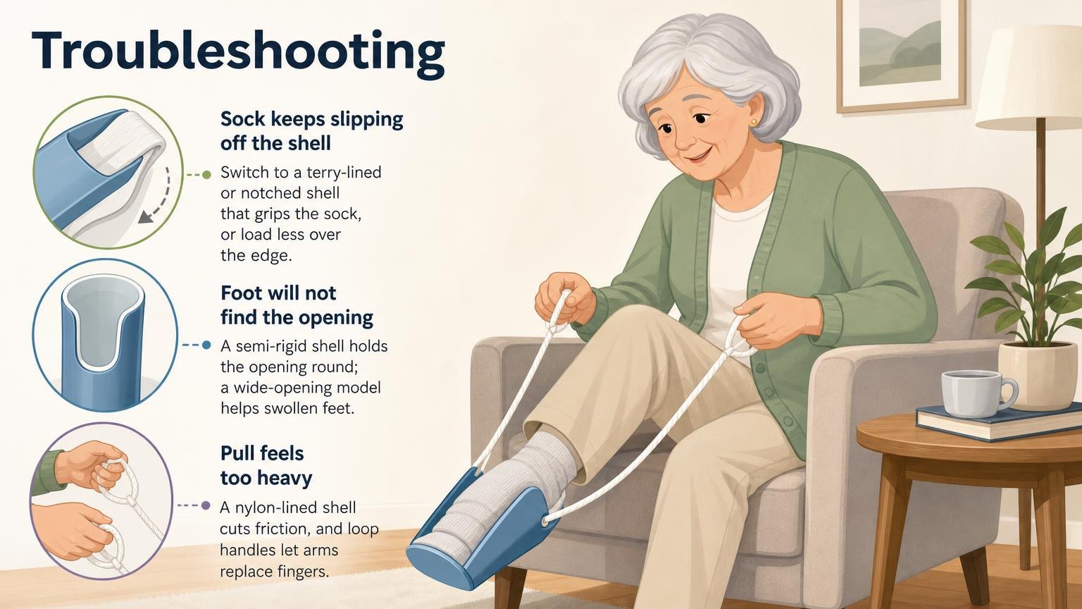 Illustration for How to Use a Sock Aid: Step-by-Step Guide for Seniors: Troubleshooting