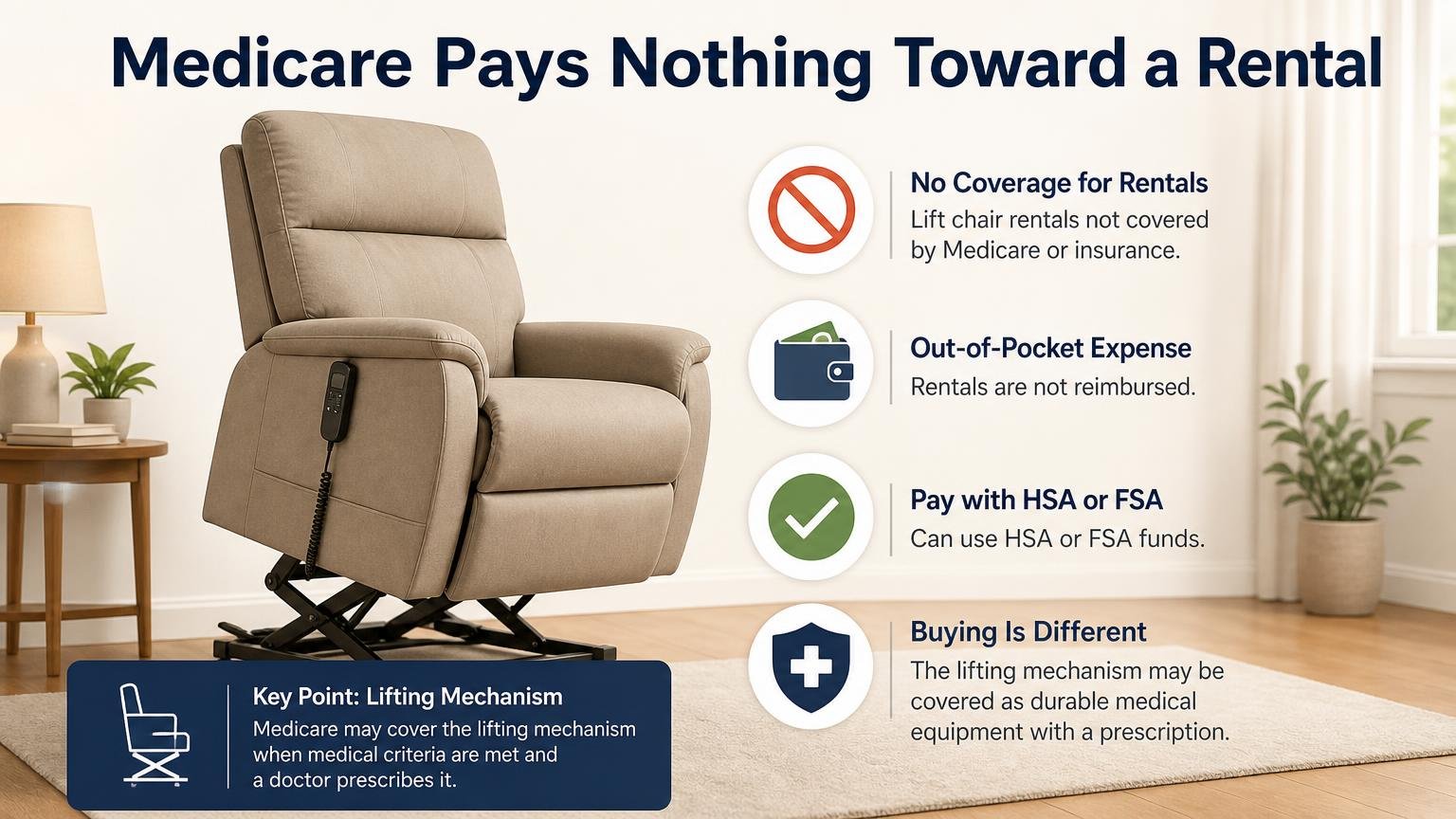Illustration for Rent a Lift Chair or Buy One? Where the Break-Even Sits: Medicare pays nothing toward a rental