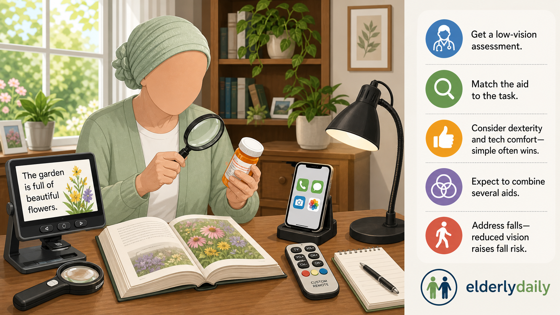 Illustration for Low Vision Aids for Seniors: A Complete Guide: Choosing the right aids — and staying safe