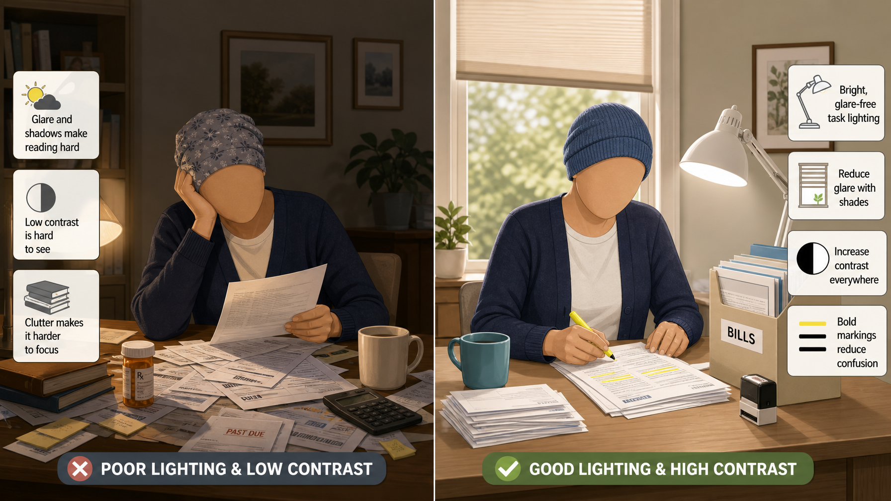 Illustration for Low Vision Aids for Seniors: A Complete Guide: Lighting and contrast: cheap and powerful