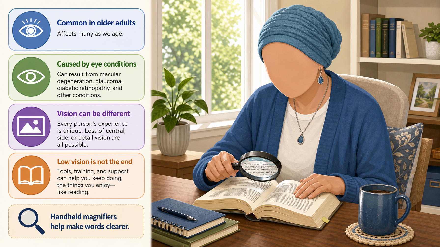 Illustration for Low Vision Aids for Seniors: A Complete Guide: What "low vision" means