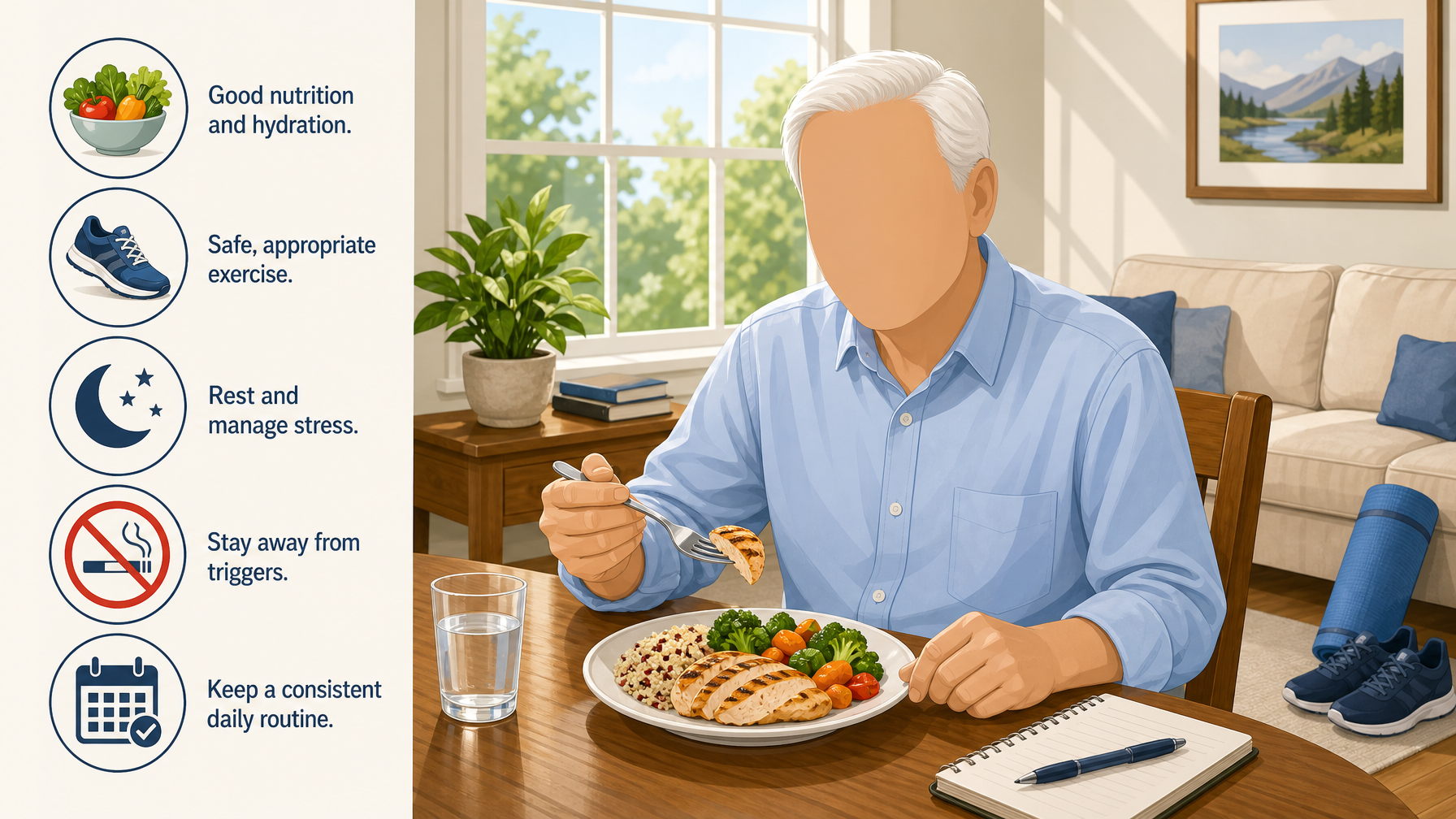 Illustration for Managing Chronic Conditions at Home: A Caregiver Guide: Pillar 3: Healthy routines