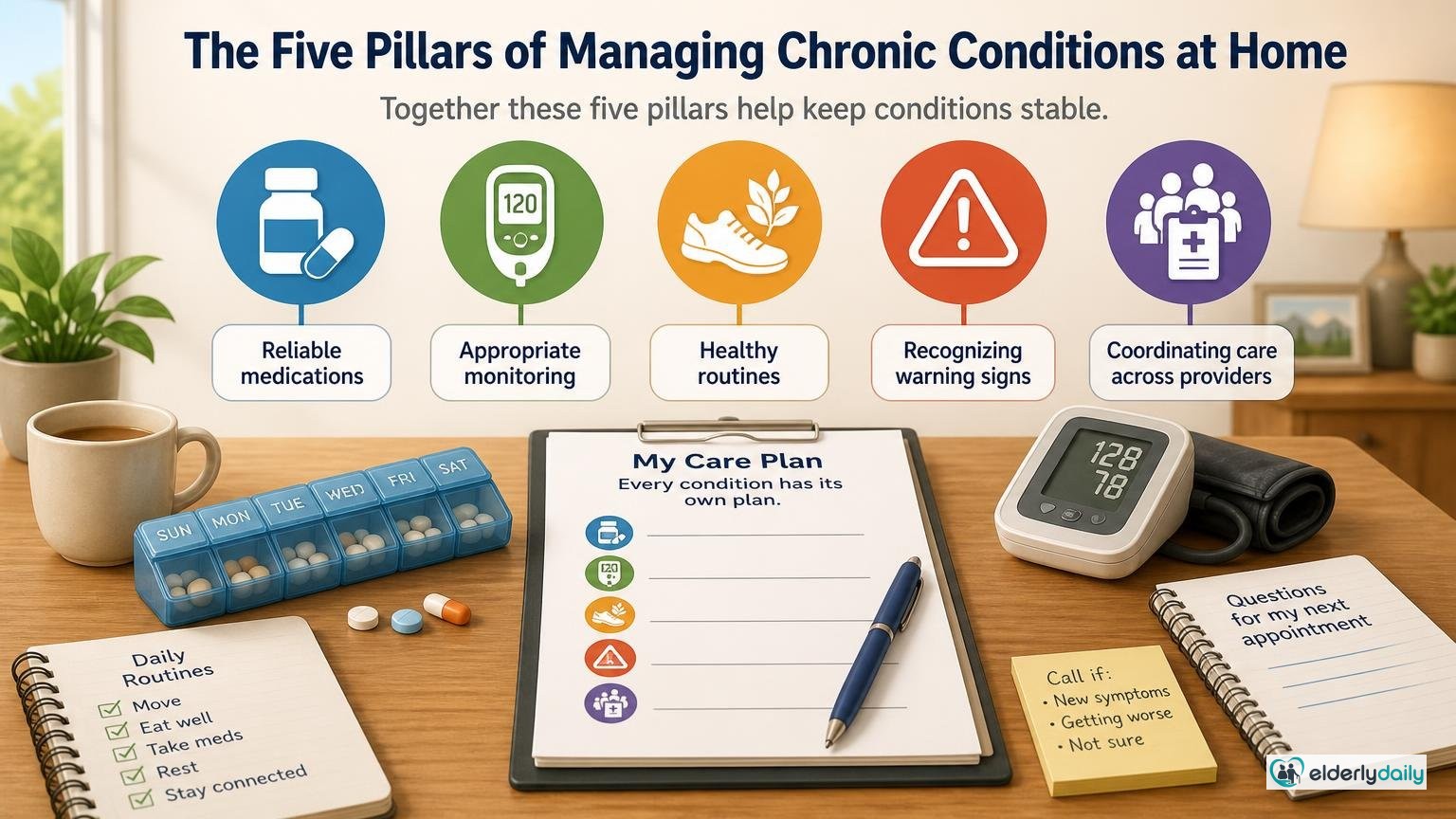 Illustration for Managing Chronic Conditions at Home: A Caregiver Guide: The role of home management