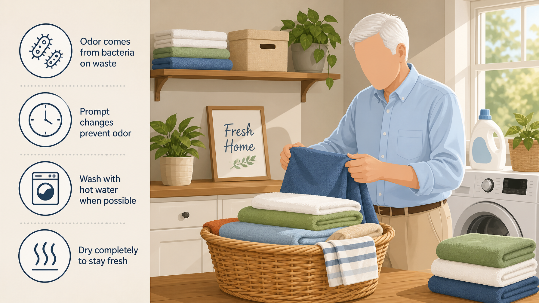 Illustration for Managing Incontinence at Home: A Practical Caregiver Guide: Odor and laundry control