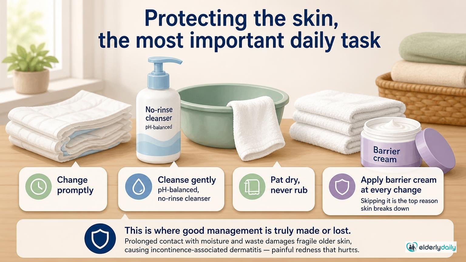 Illustration for Managing Incontinence at Home: A Practical Caregiver Guide: Protecting the skin (the most important daily task)