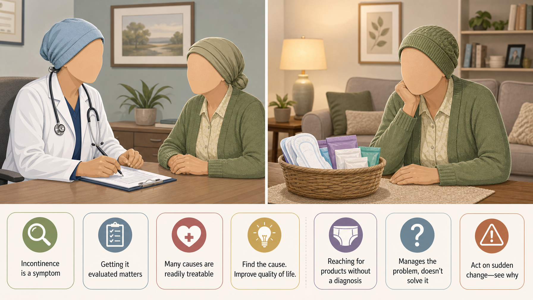 Illustration for Managing Incontinence at Home: A Practical Caregiver Guide: Start with the doctor, not the drugstore