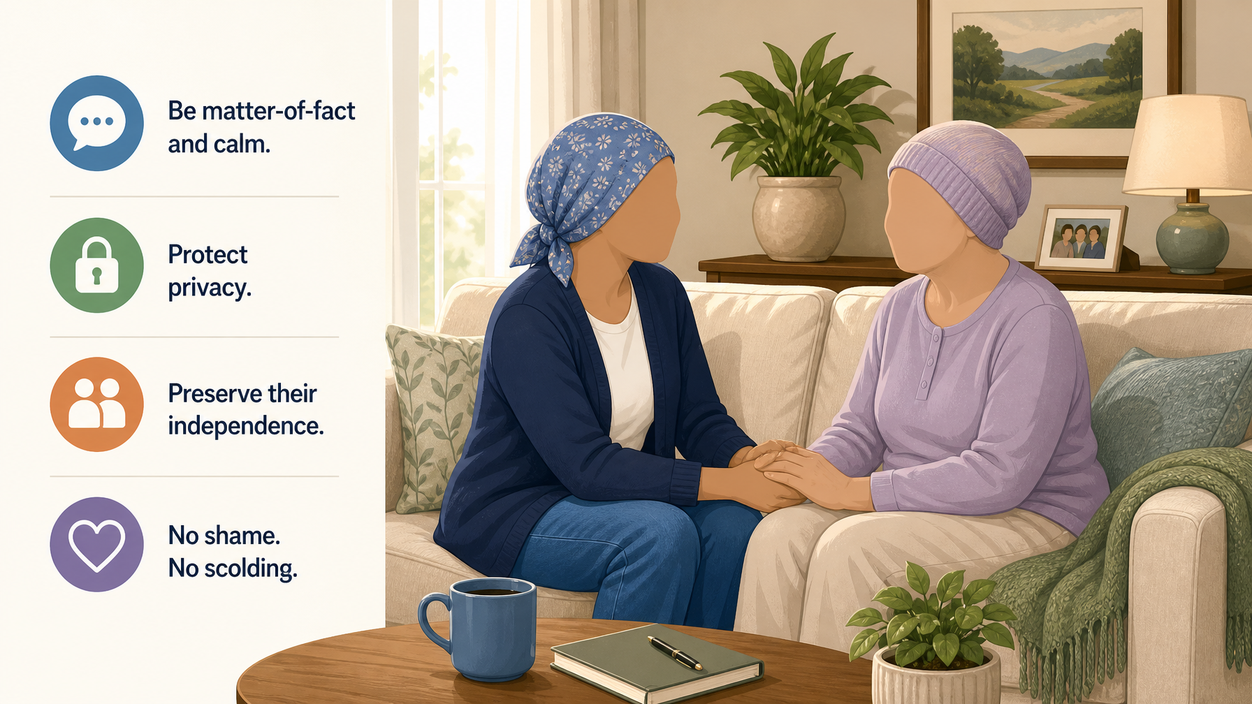 Illustration for Managing Incontinence in Elderly Parents: A Caregiver’s Guide: Dignity comes first