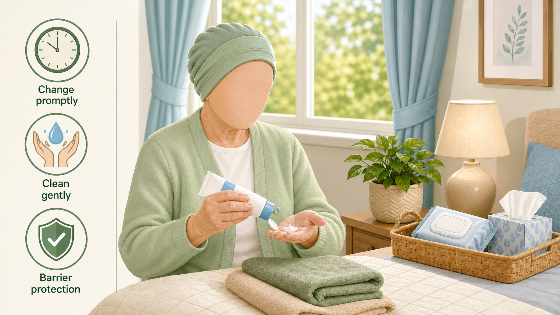 Illustration for Managing Incontinence in Elderly Parents: A Caregiver’s Guide: Skin care and hygiene