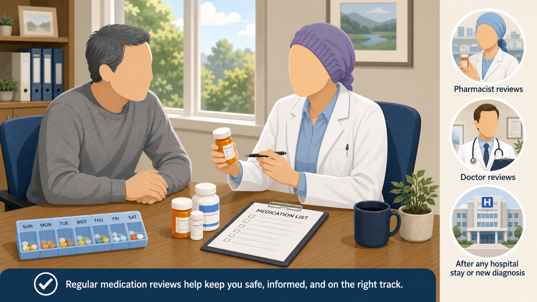 Illustration for Medication Management for Seniors: A Caregiver Guide: Get regular medication reviews