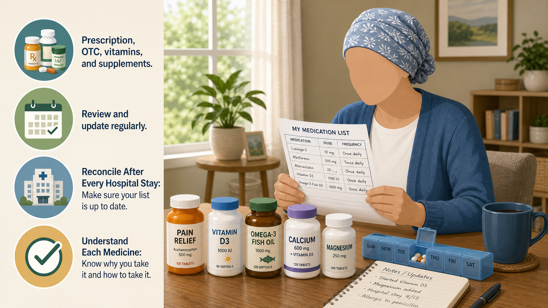 Illustration for Medication Management for Seniors: A Caregiver Guide: Keep an accurate medication list