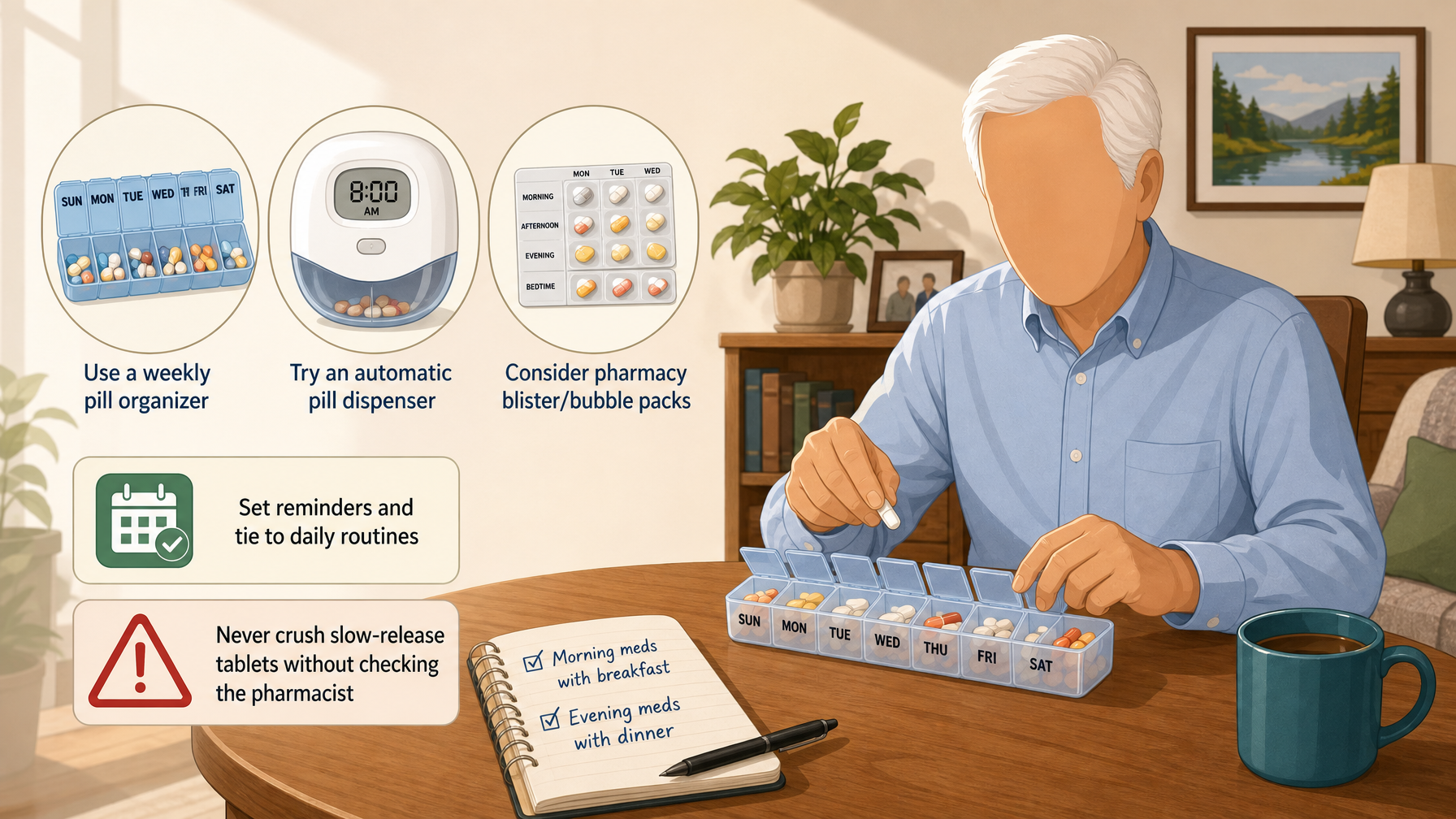 Illustration for Medication Management for Seniors: A Caregiver Guide: Set up a dosing system