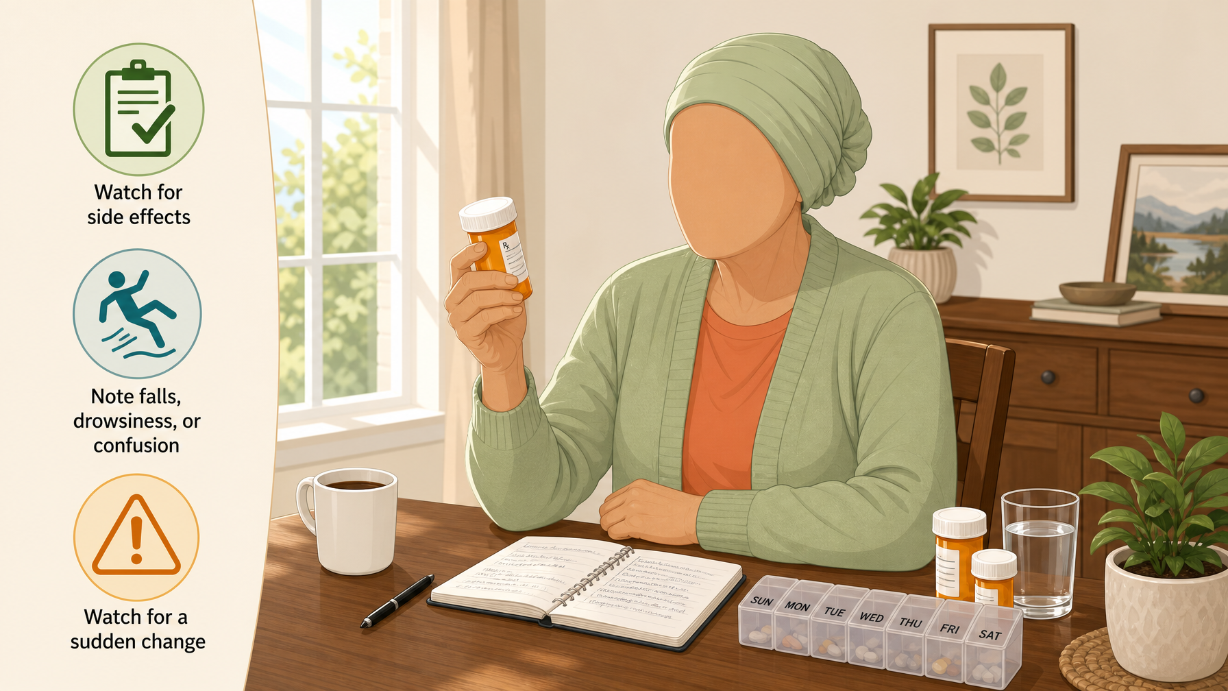 Illustration for Medication Management for Seniors: A Caregiver Guide: Watch for side effects and problems