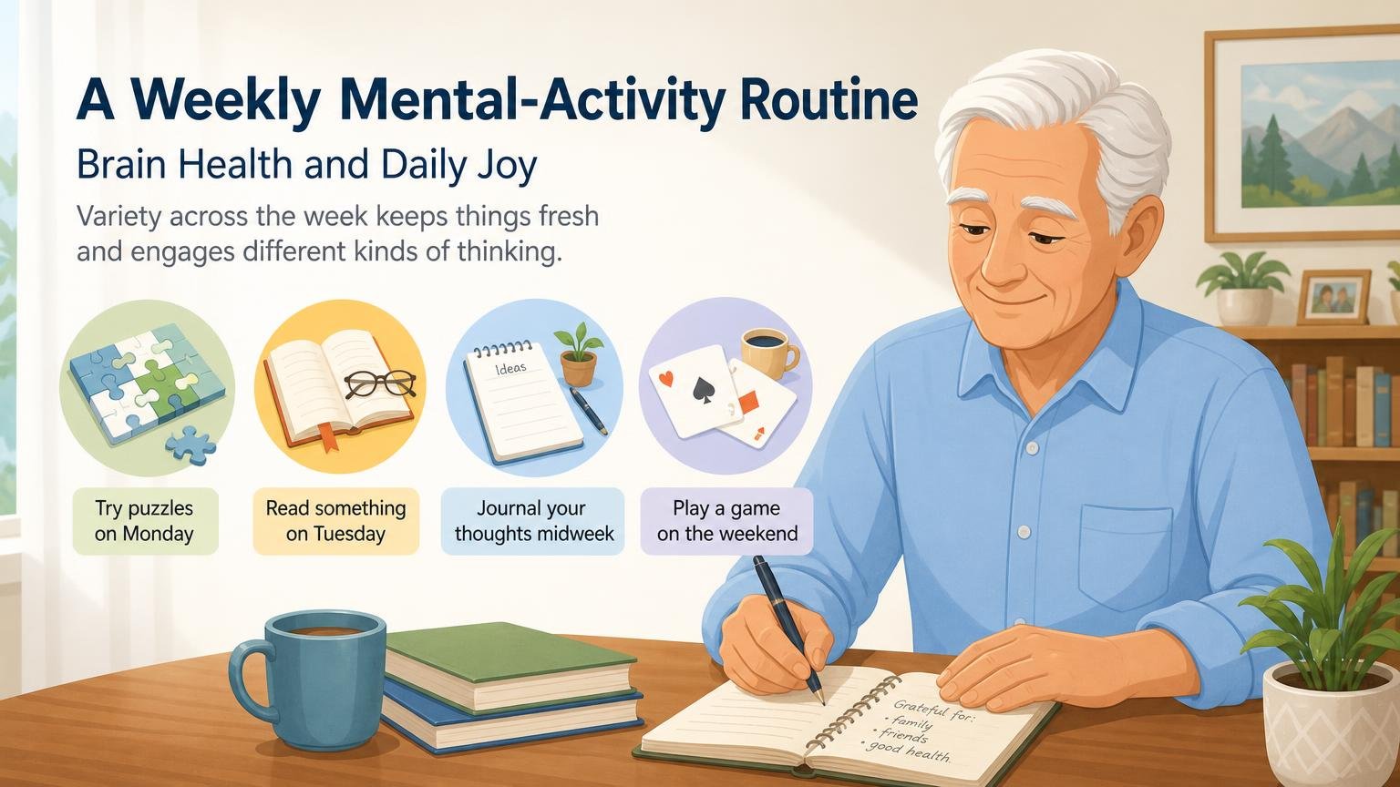 Illustration for Mental Activities for Seniors: Brain Health and Daily Joy: A weekly mental-activity routine