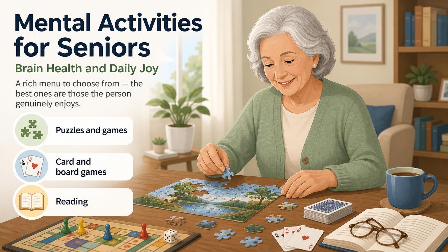 Illustration for Mental Activities for Seniors: Brain Health and Daily Joy: The best mental activities for seniors