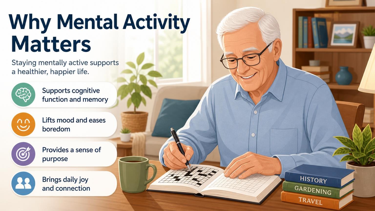 Illustration for Mental Activities for Seniors: Brain Health and Daily Joy: Why mental activity matters