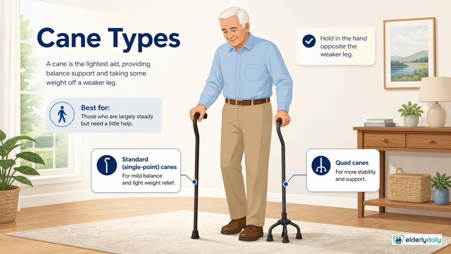 Illustration for Mobility Aids for Seniors: A Complete Guide: Canes