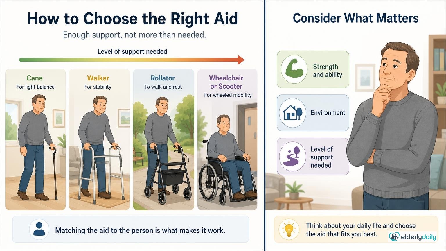 Illustration for Mobility Aids for Seniors: A Complete Guide: How to choose the right aid