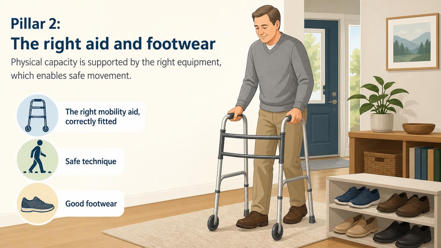 Illustration for Mobility and Fall Prevention: How They Work Together: Pillar 2: The right aid and footwear