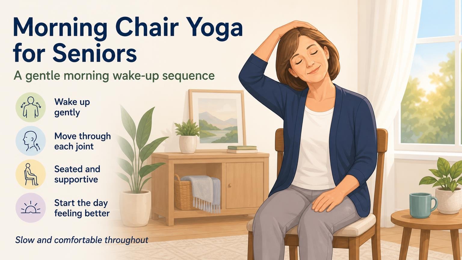Illustration for Morning Chair Yoga for Seniors: A gentle morning wake-up sequence