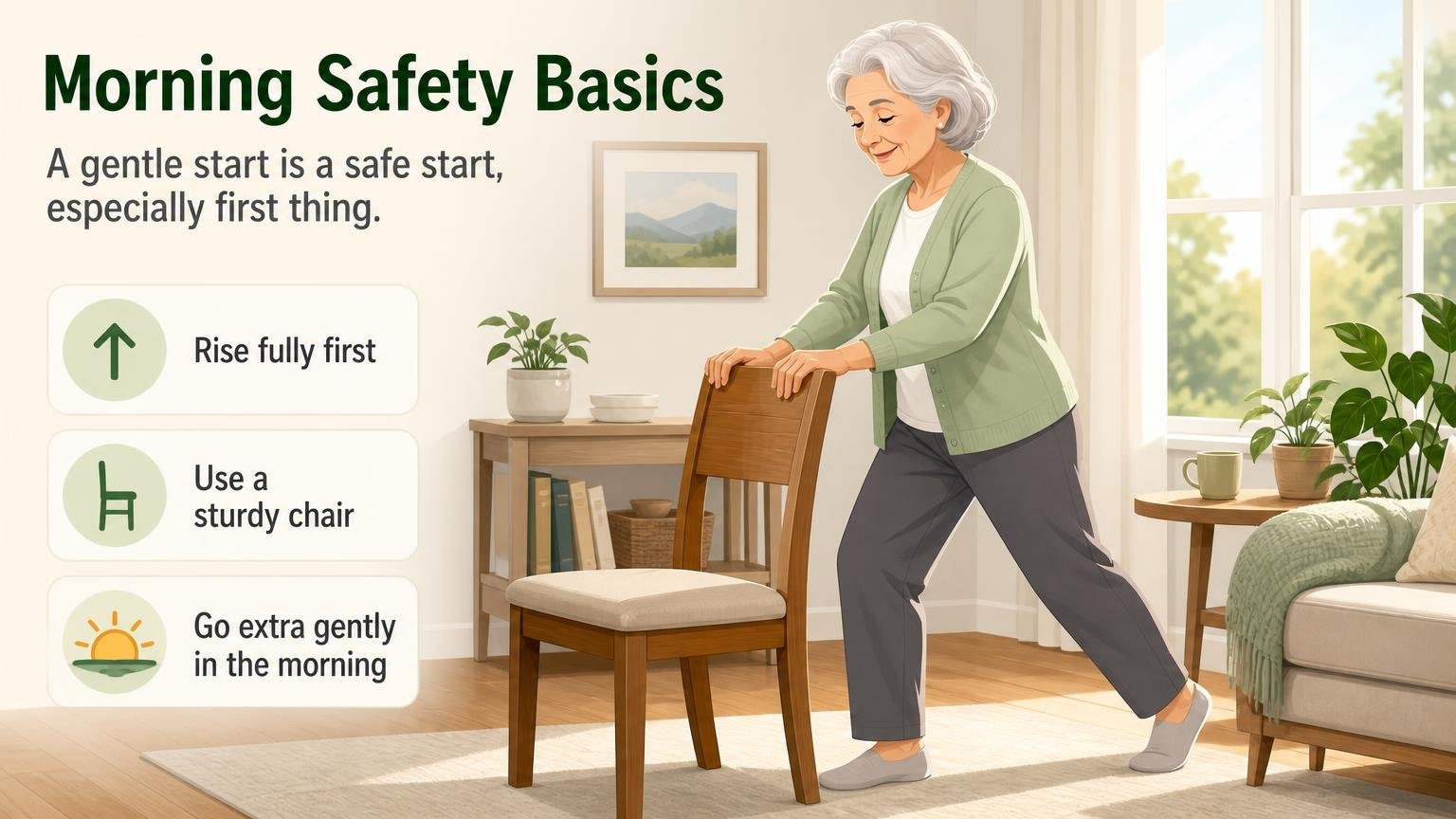 Illustration for Morning Chair Yoga for Seniors: Morning safety basics