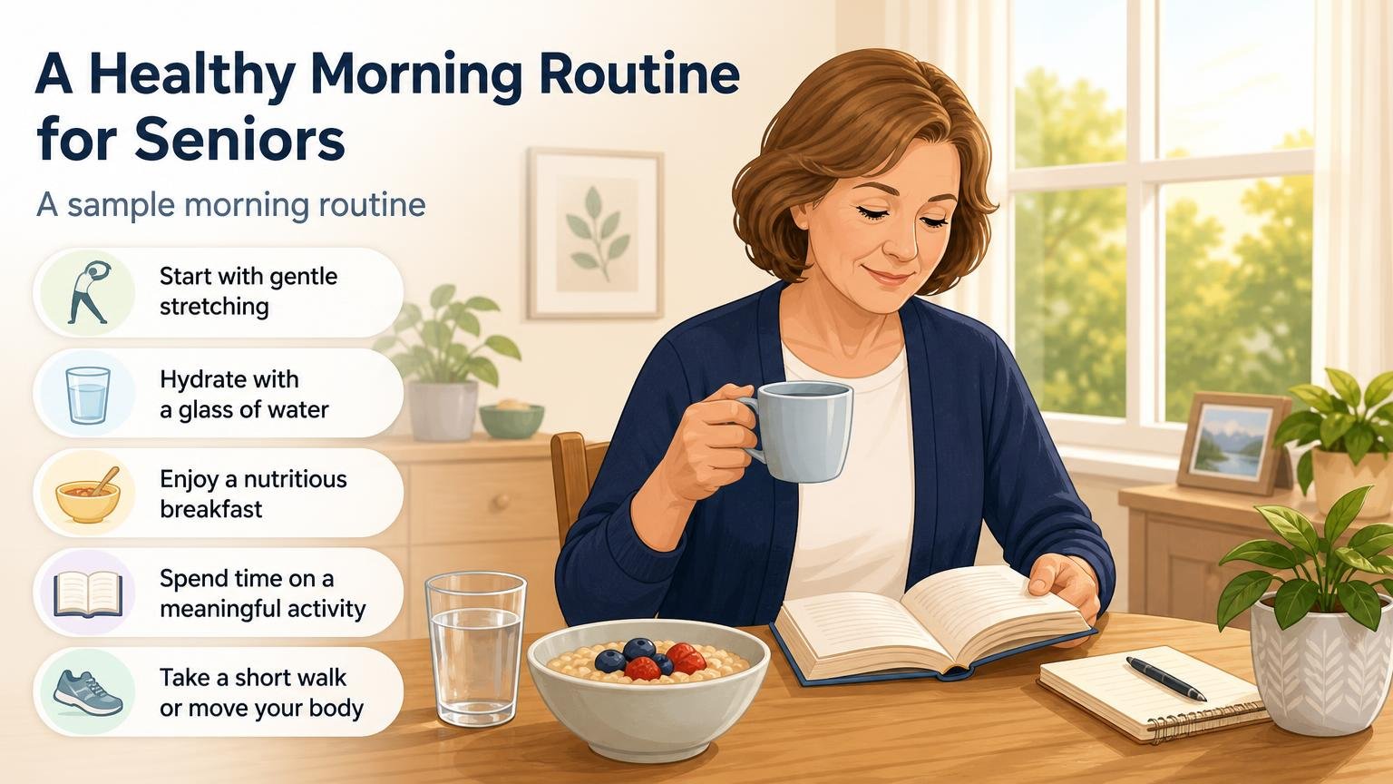 Illustration for A Healthy Morning Routine for Seniors: A sample morning routine