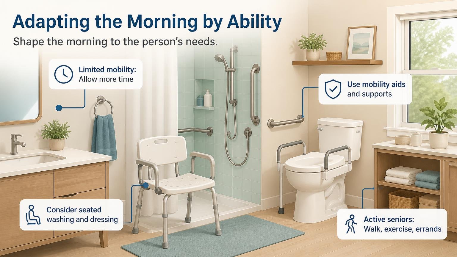 Illustration for A Healthy Morning Routine for Seniors: Adapting the morning by ability