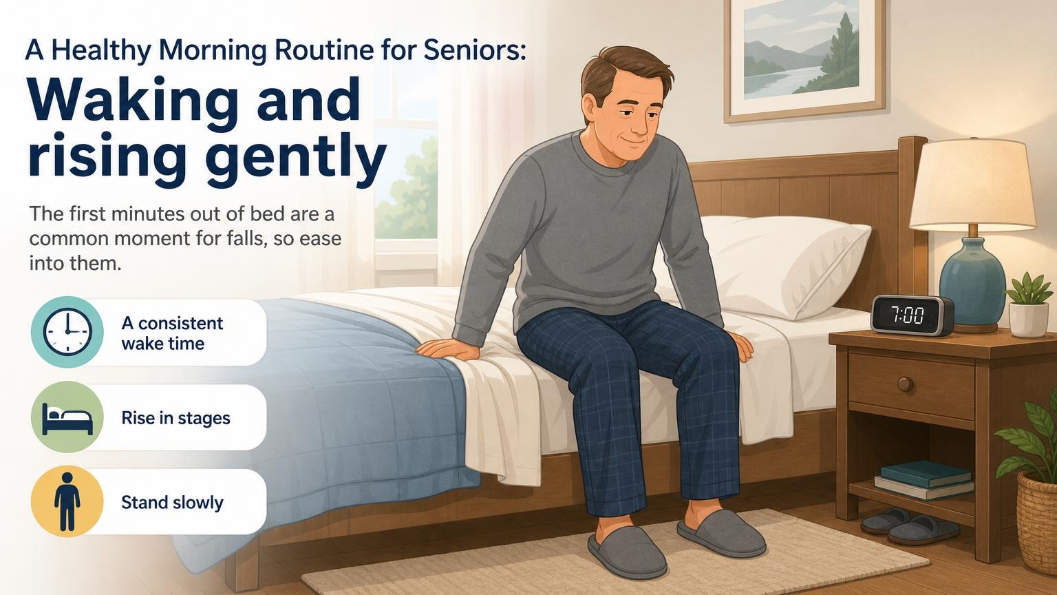Illustration for A Healthy Morning Routine for Seniors: Waking and rising gently