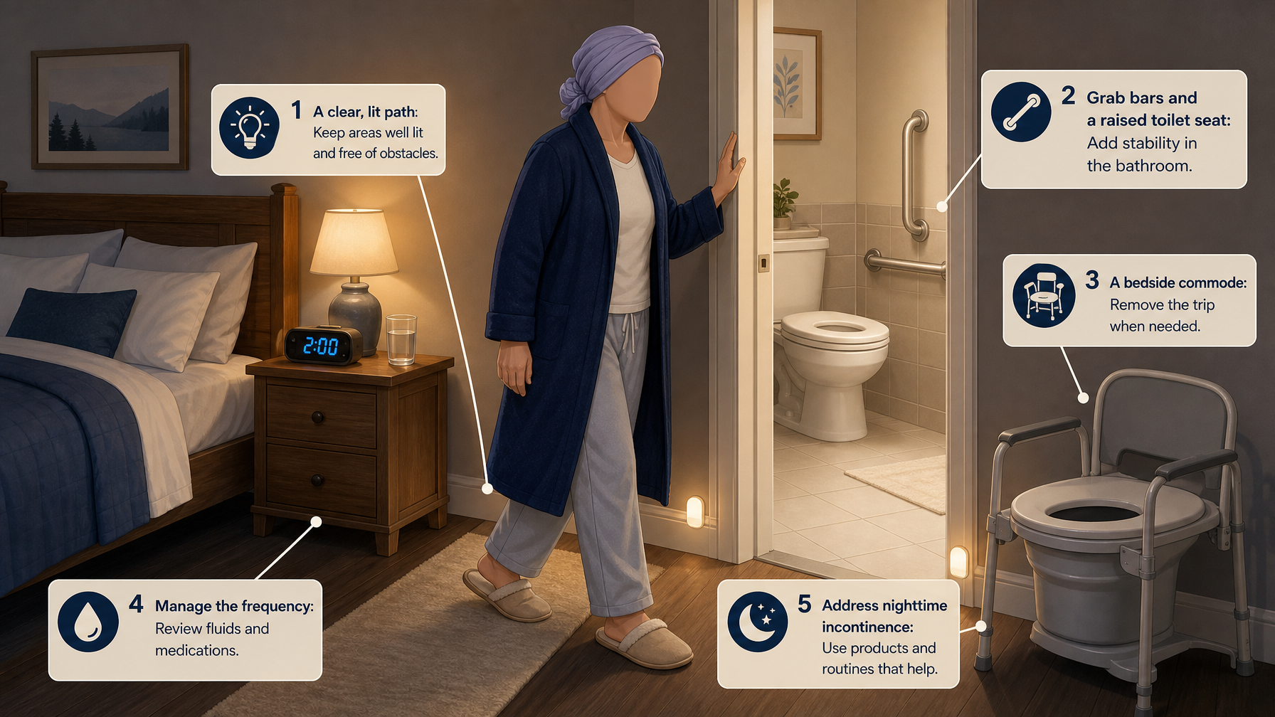 Illustration for Nighttime Falls in Seniors: Why They Happen and How to Prevent Them: The night bathroom trip