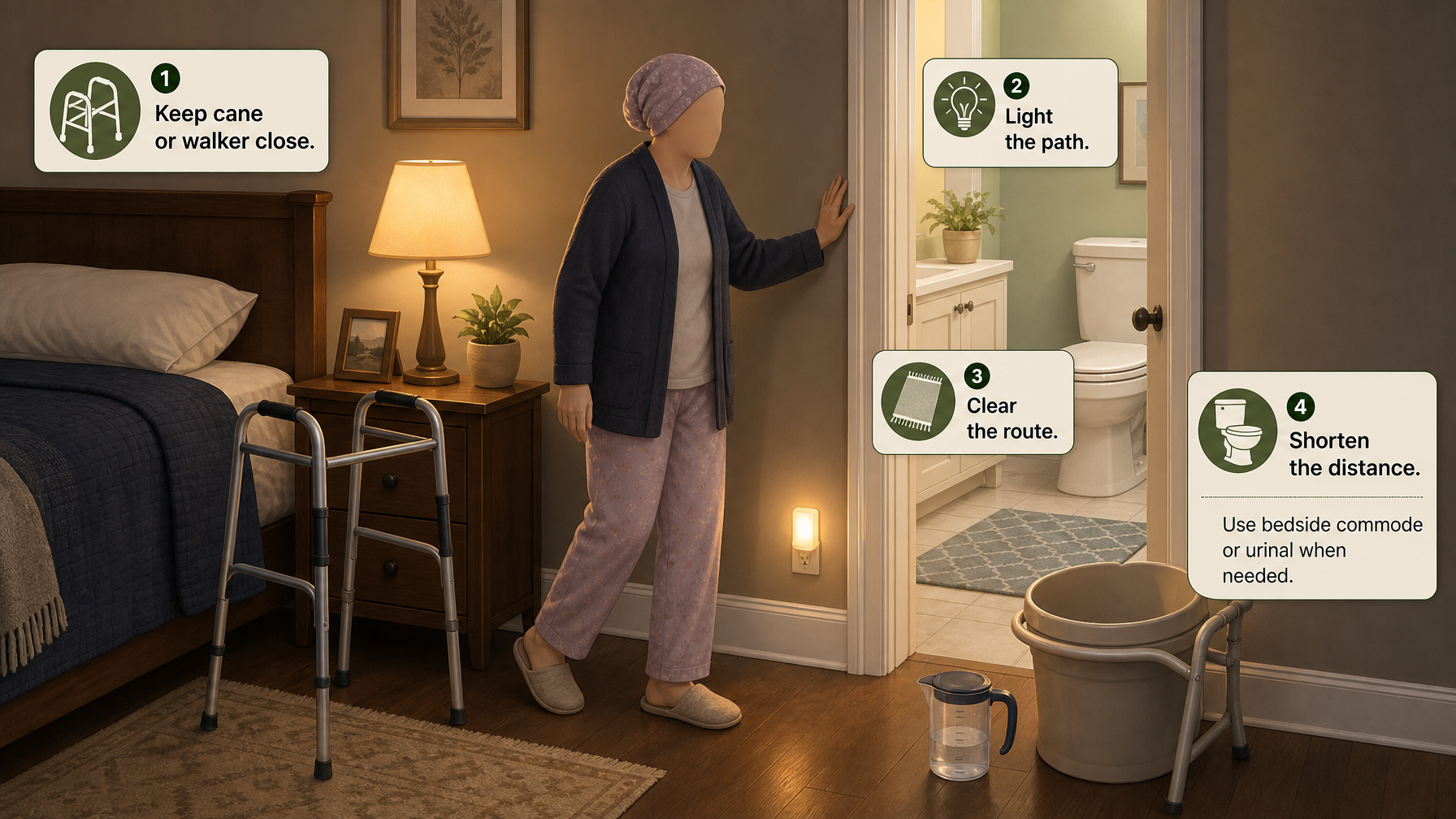 Illustration for Nighttime Incontinence Solutions for Seniors: Making the night bathroom trip safe