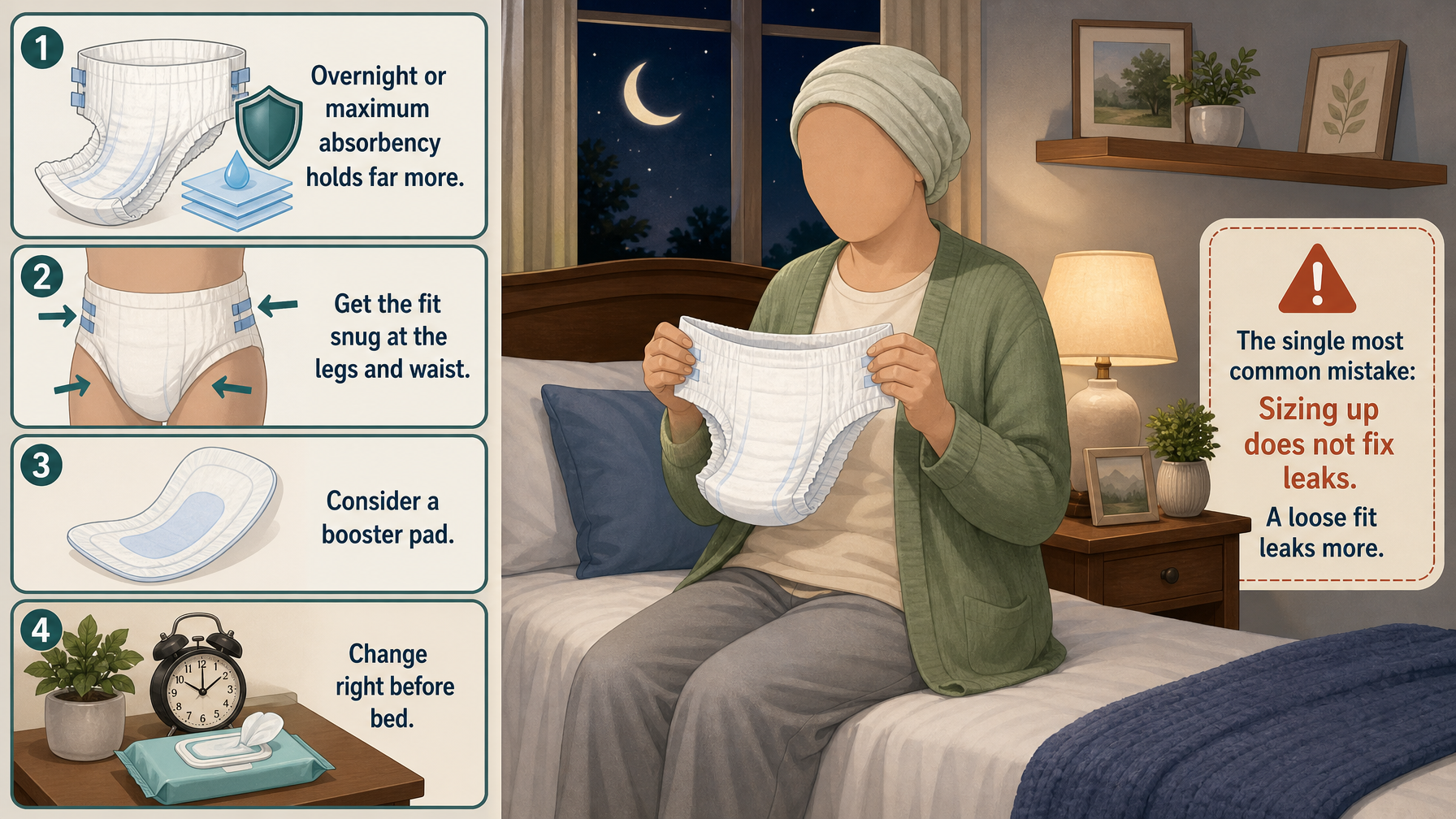 Illustration for Nighttime Incontinence Solutions for Seniors: Overnight products that actually last