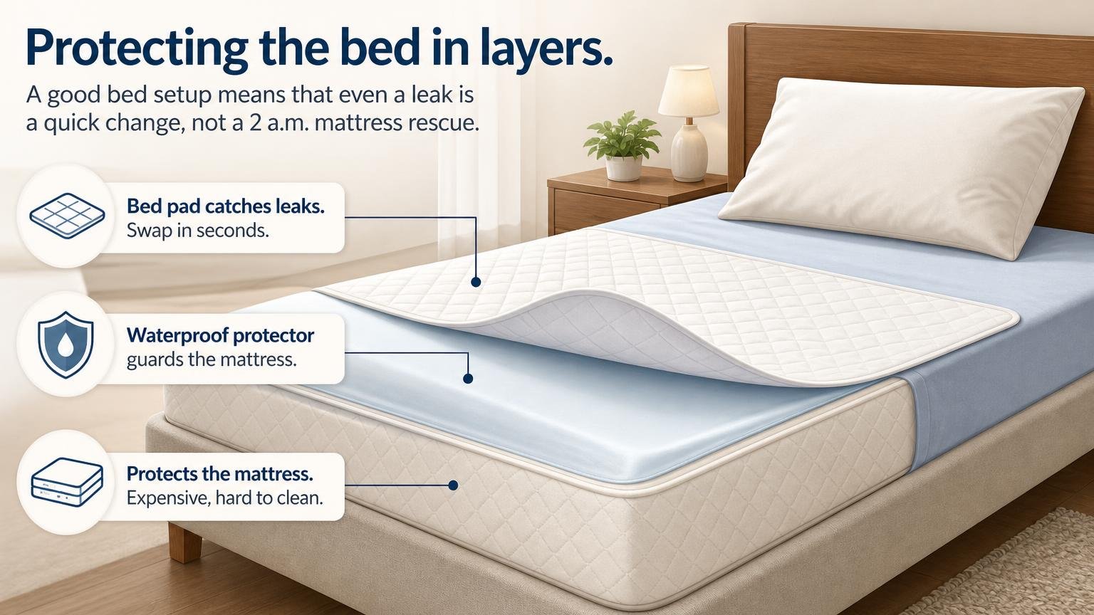Illustration for Nighttime Incontinence Solutions for Seniors: Protecting the bed in layers