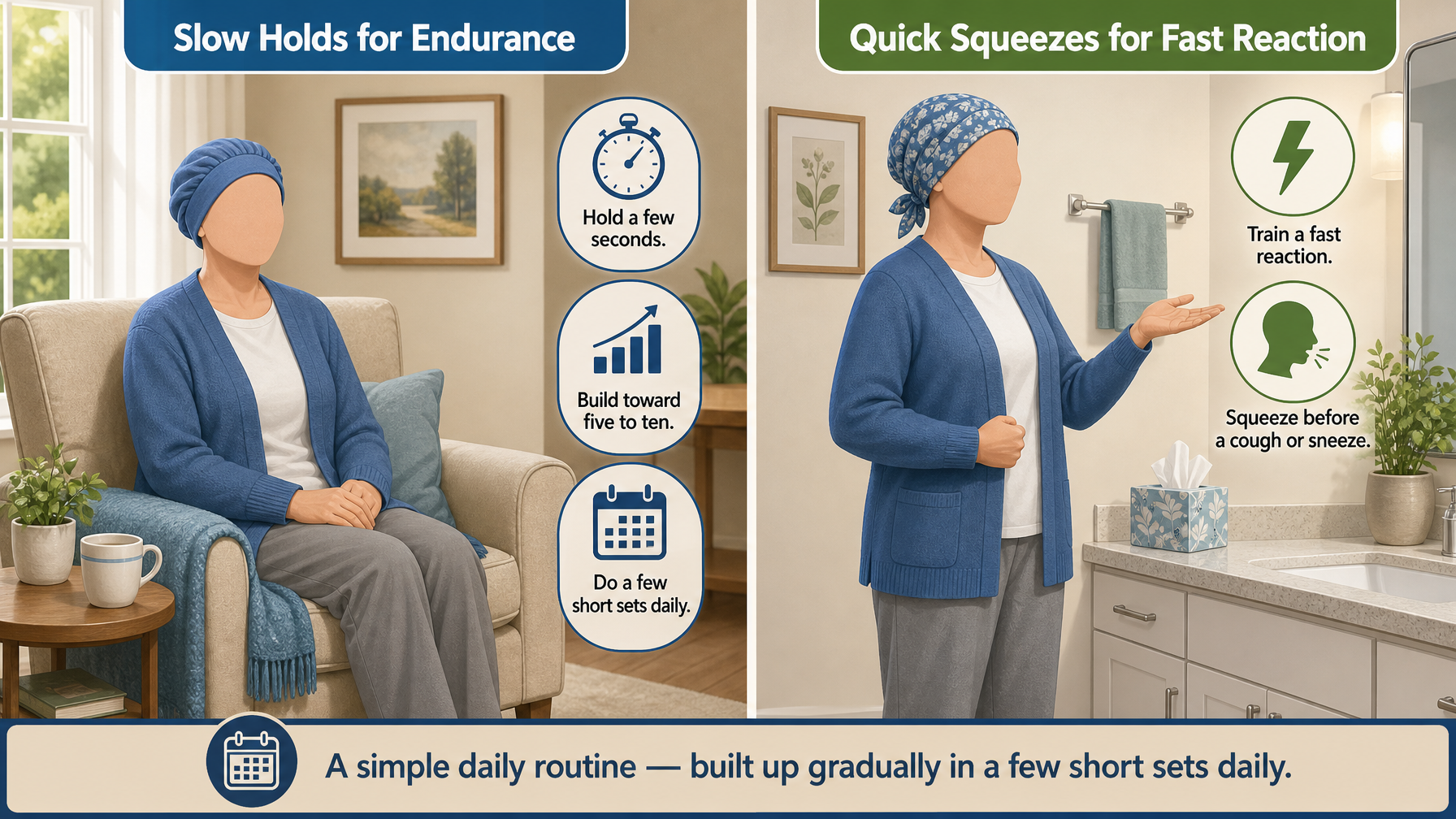 Illustration for Pelvic Floor Exercises for Seniors: A Simple Guide: Step 2: A simple daily routine