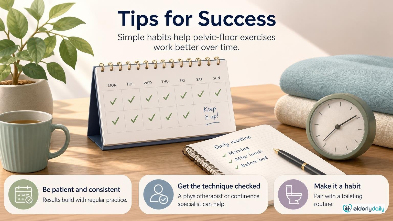 Illustration for Pelvic Floor Exercises for Seniors: A Simple Guide: Tips for success