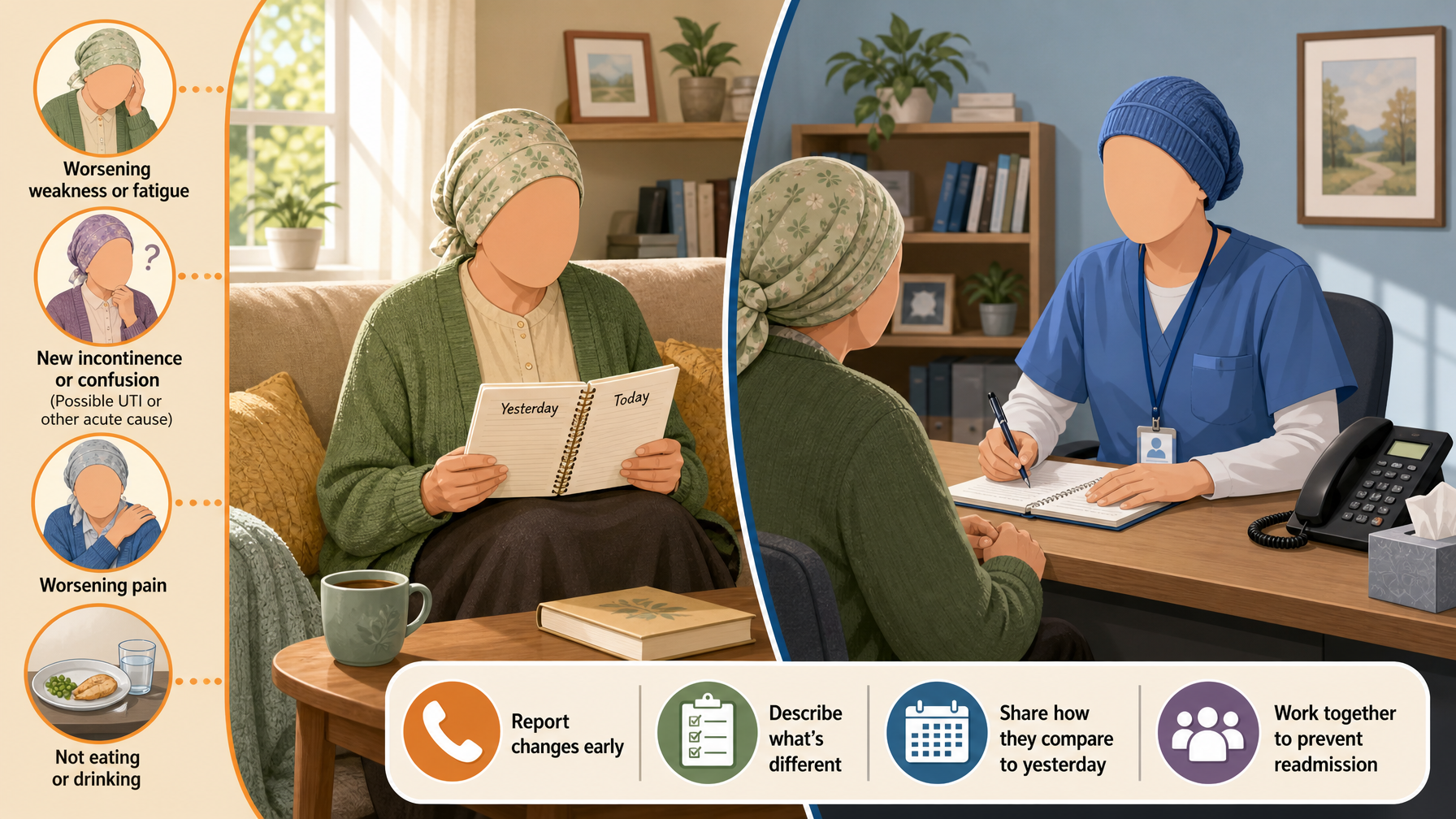 Illustration for Post-Hospital Recovery at Home: A Caregiver Guide: Pillar 5: Watch for complications