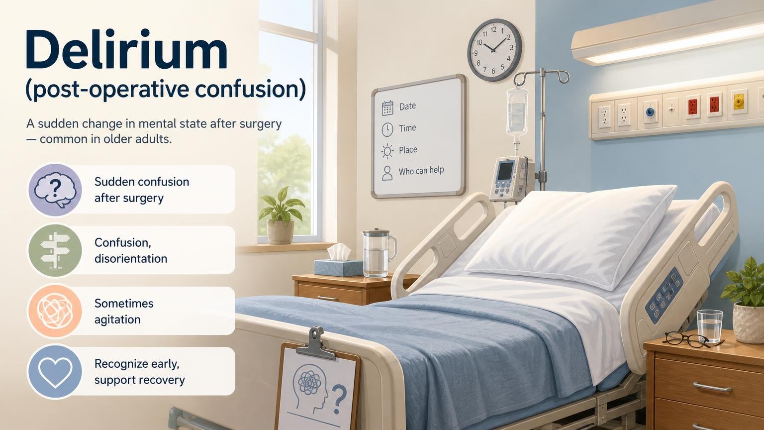 Illustration for Post-Surgery Complications in the Elderly: What to Watch For: Delirium (post-operative confusion)