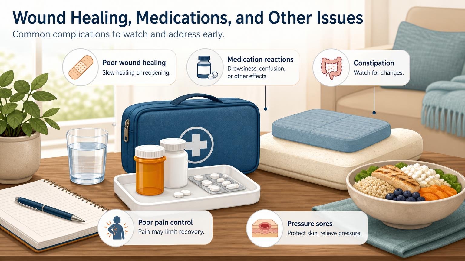 Illustration for Post-Surgery Complications in the Elderly: What to Watch For: Wound healing, medications, and other issues